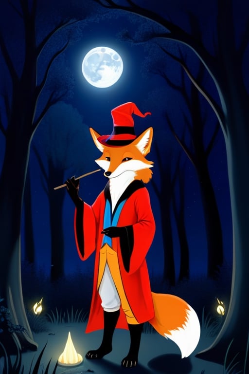 night moonlight forest  Personification fox magician
 