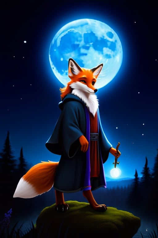 night moonlight forest furry fox wizard