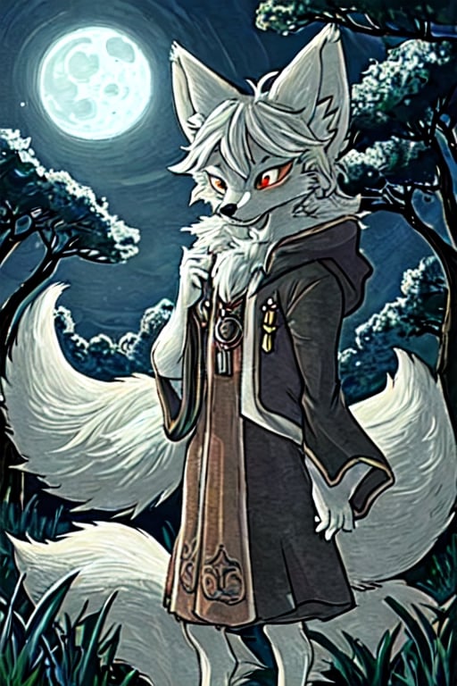 night moonlight forest Personification furry fox wizard