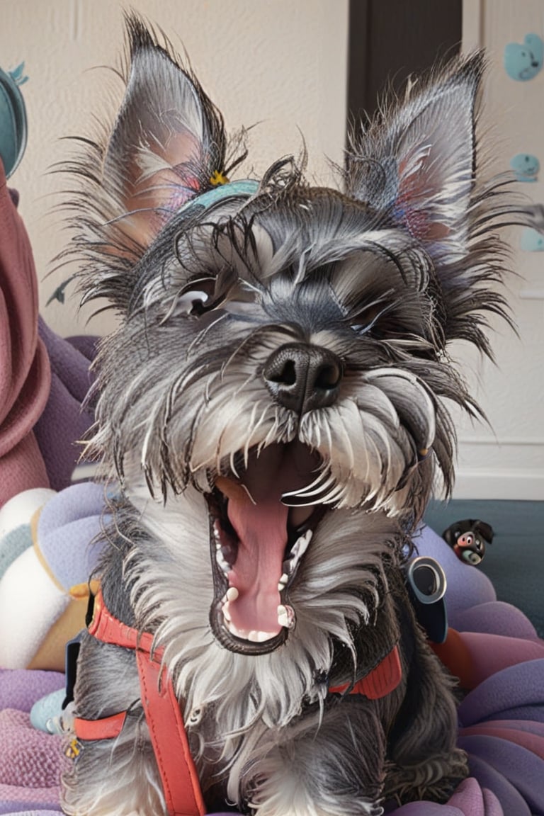 baby, happy, boy, girl, strong colors, Pixar style cartoon, 3D, humorous , funny, hyper-detailed, high resolution, SCHNAUZER