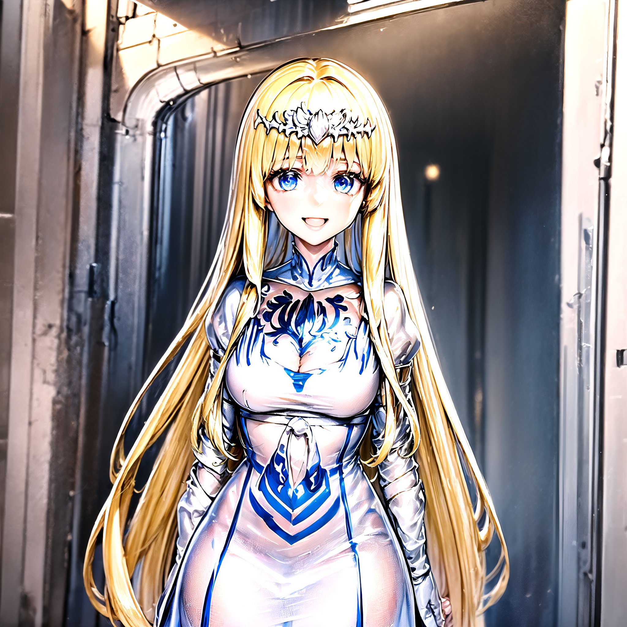 //Quality,
masterpiece, best quality
,//Character,
1girl, solo, smile
,//Fashion,
,//Background,
,//Others,
Calca, blonde hair, long hair, white tiara, white dress, blue eyes, character sheet, upper body scale image, (extremely_long_hair:1.4), absurdly_long_hair