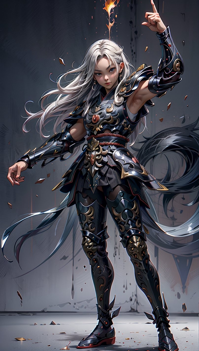 Japanese girl, elder, muscular samurai, girlish, charming eyes, long white hair, , beautiful face, full body, Two-handed samurai fighting posture,Knife swing,samurai, （full body So complex samurai armor）, holding katana sword, extremely bloody, forest on fire, flames, bright lights, Masterpiece, best quality, super detailed, fine, high resolution, sharp focus, forehead glow, perfect shadow, high score, background Japanese ukiyo-e, kamikaze