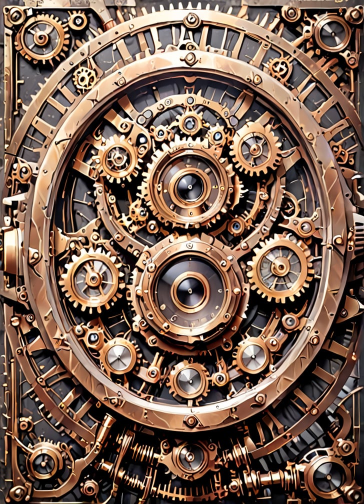  steampunk, no humans, gears, iron, background, sony camera, metal text info,