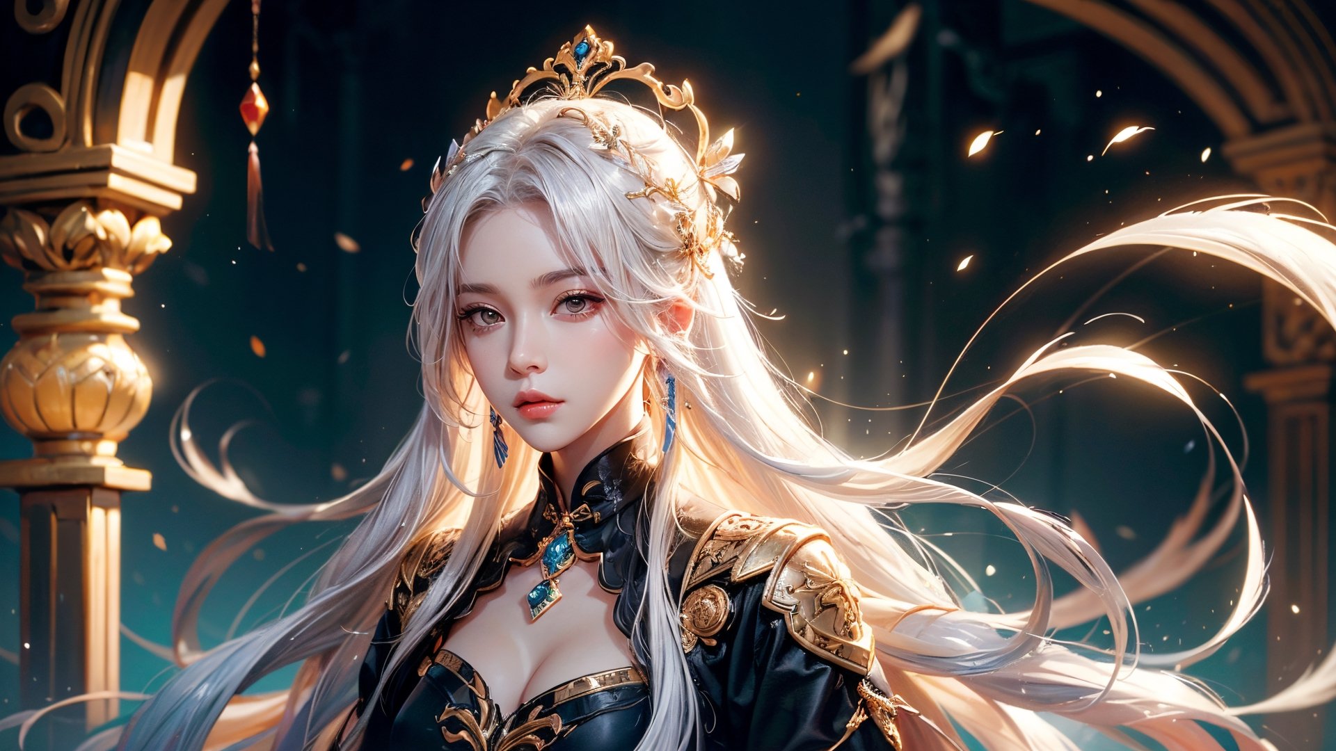 close-up of a woman with white hair, Belle peinture de personnage,Guviz,Guviz-style artwork,Yang J,Epic and beautiful character art,Stunning character art,FAN Qi,Wu Zhun Shifan,Guvitz at the Pixiv Art Station,China-style,Women's three-piece,1 girl,perfect light, coeboy shot