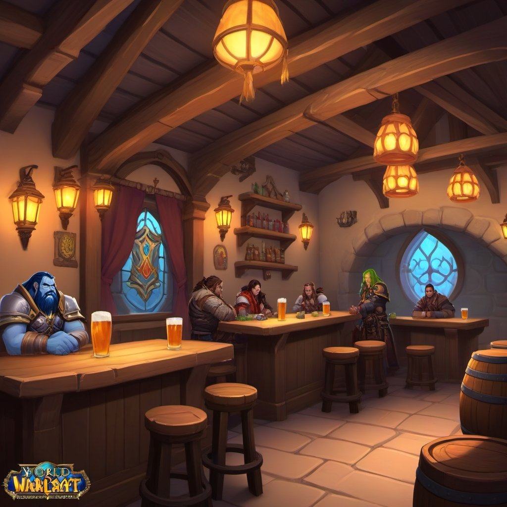 ((Concept Art, Fantasy, World of Warcraft Style, Artstation Style, Hand Painted, Stylized, Beautiful Colors, Game Art, Tavern, Stylized Game)))