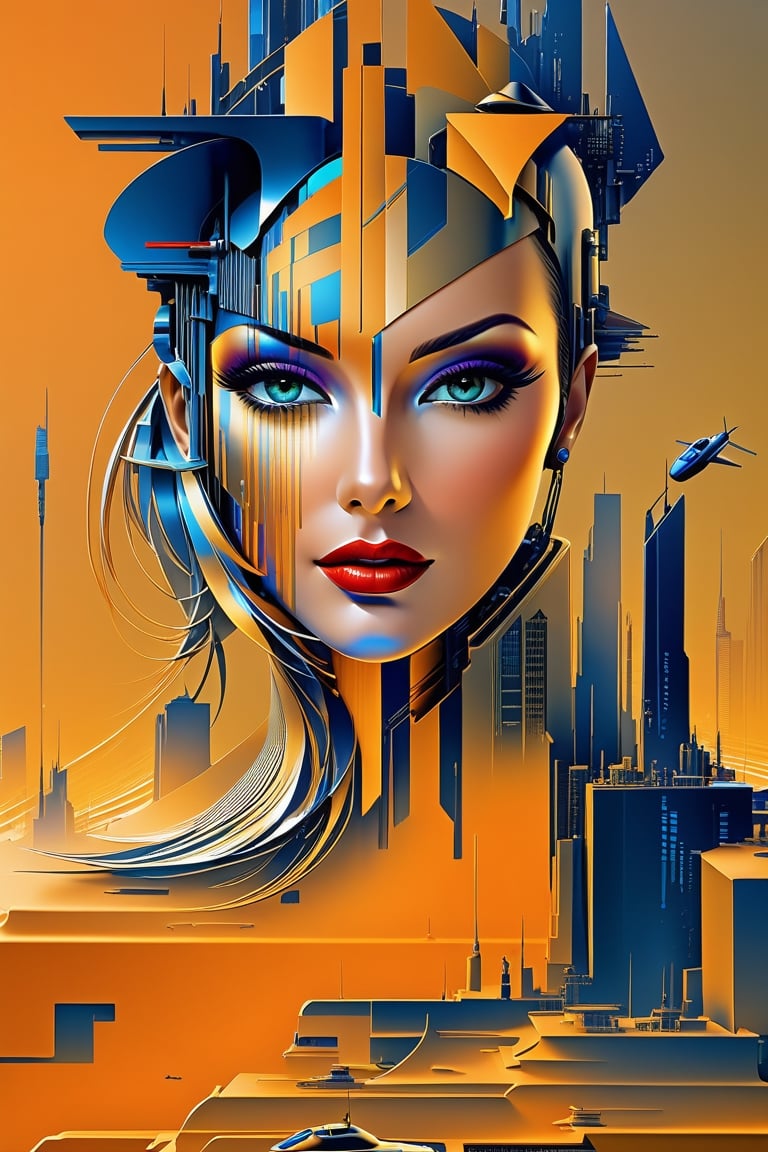 NeoCity 2050, by Luis Duarte, Thierry Cailleteau style, Olivier Vatine style, Art Deco, Datanoshing, Ink v3, Splash style, Abstract Art, Abstract Tech, 3D, High definition, Photo realistic, specified, CyberTech