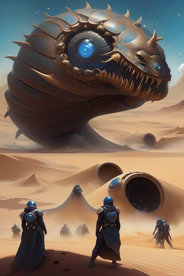 Dune - The final battle of Arakeen Final phase, by Luis Duarte, Alexandro Jodorowsy Art,Juan Gimenez Art,Space Art,Sci-Fic Art,Dark Influence,NijiExpress 3D v2,Kinetic Art,Datanoshing,Oil painting,Ink v3,Splash style,Abstract Art,Abstract Tech,CyberTech Elements,Futuristic,Epic style,Illustrated v3,Deco Influence,Air Brush style,drawing