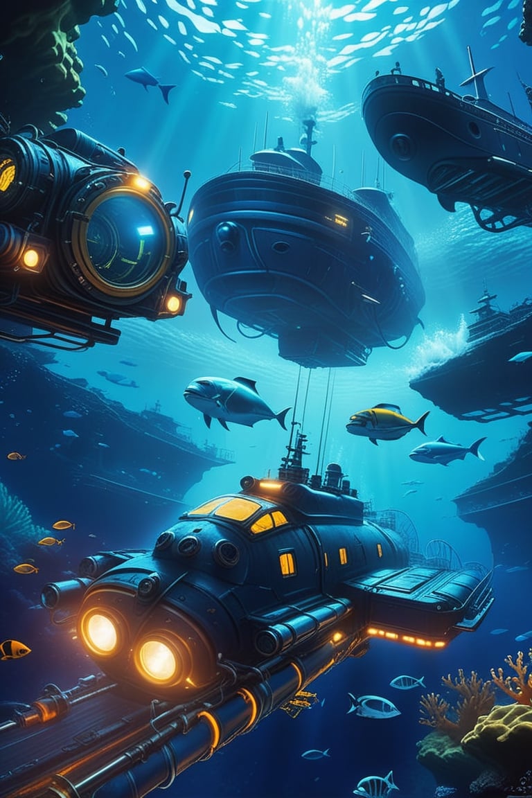 Nazare Subnautica vol.2 - New Nazare, by Luis Duarte, Nanopunk, blue shading, Nazare style, Element Water, Mythpunk, Graphic Interface, Space Art, Sci-Fic Art, Dark Influence, NijiExpress 3D v3, Kinetic Art, Datanoshing, Oilpainting, Ink v3, Splash style, Abstract Art, Abstract Tech, Cyber Tech Elements, Futuristic, Epic style, Illustrated v3, Deco Influence, AirBrush style, drawing