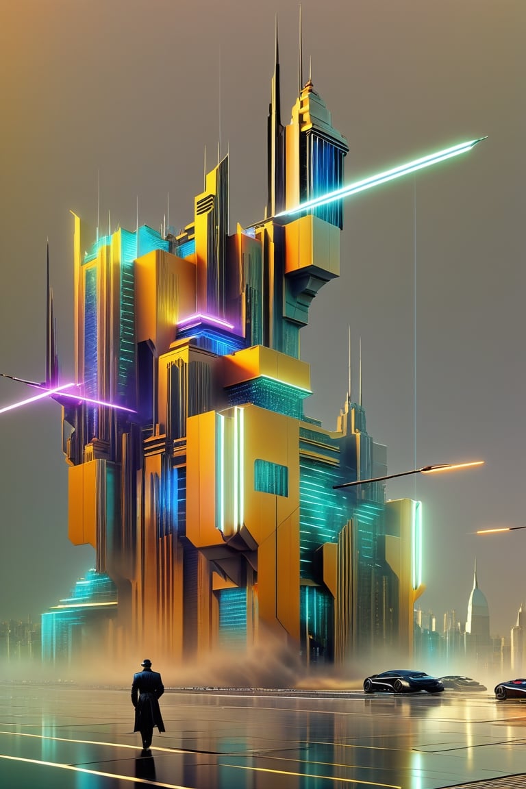 NeoCity 2050, by Luis Duarte, Thierry Cailleteau style, Olivier Vatine style, Art Deco, Datanoshing, Ink v3, Splash style, Abstract Art, Abstract Tech, 3D, High definition, Photo realistic, specified, CyberTech