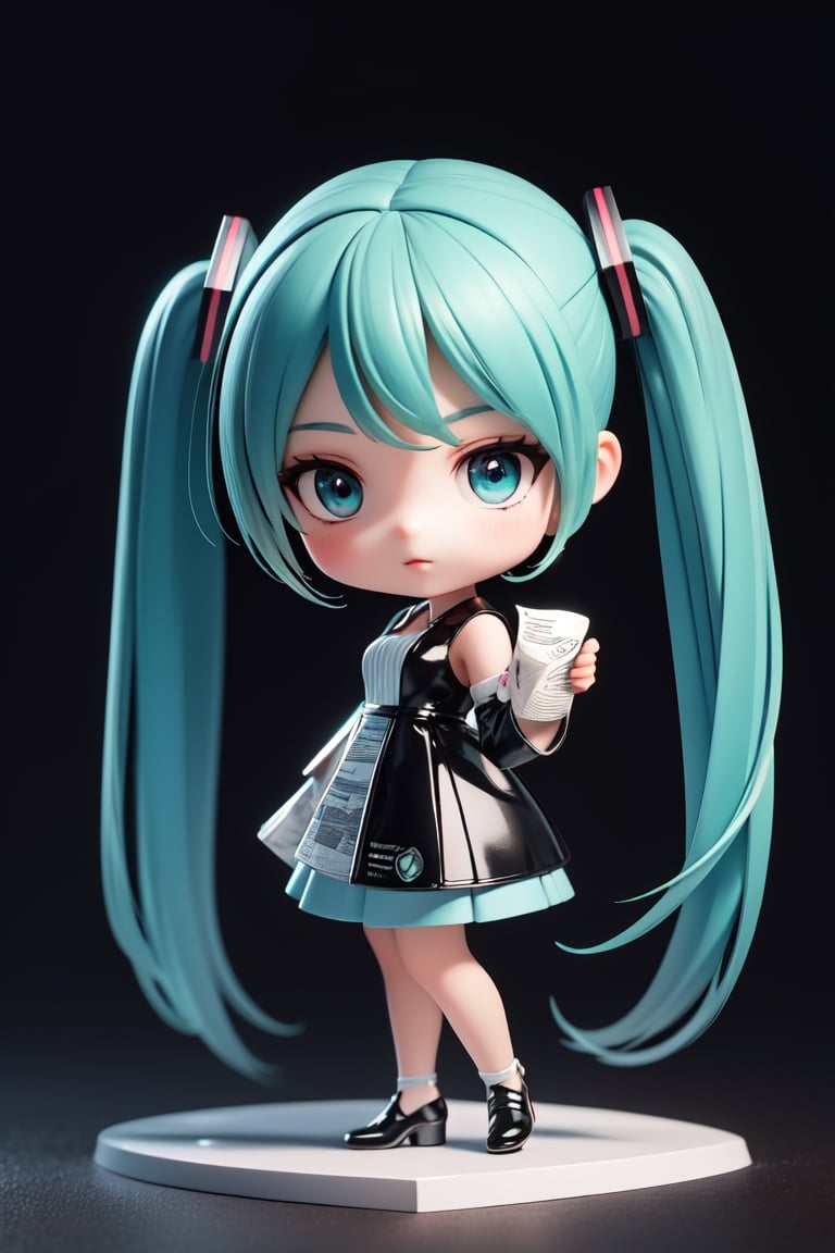 ((1 female)), Hatsune Miku, petite girl, full body, chibi, 3D figure little girl, green hair, twintails, beautiful girl with attention to detail, beautiful delicate eyes, detailed face, beautiful eyes, retro fashion Dress, holding green lightsaber, dynamic and beautiful pose, Star Wars world, natural light, ((real) ) quality: 1.2 )), dynamic long distance shot, cinematic lighting, perfect composition, super detail, Official Art, Masterpiece, (Best) Quality: 1.3), Reflections, High Resolution CG Unity 8K Wallpaper, Detailed Background, Masterpiece, (Photorealistic): 1.2), Random Angle, ((Retro Fashion Outfit 1.4)), side angle, chibi, full body, mikdef,newspaper wall