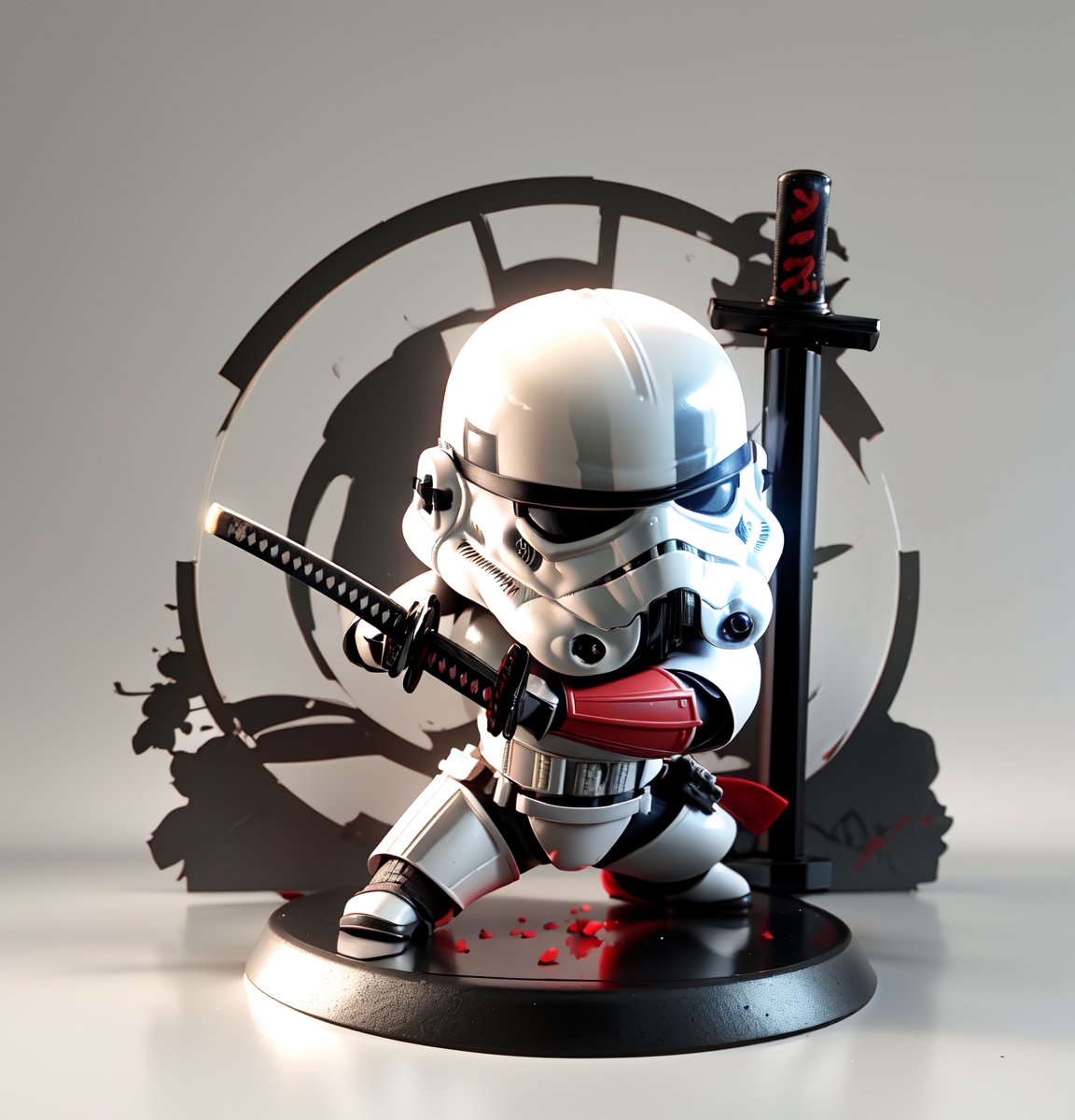 masterpiece, top quality, high resolution, PVC, render, chibi, high resolution, , solo, Stormtrooper, samurai stormtrooper, samurai from the warring states period of Japan, wearing traditional samurai armor, holding sword, action pose, samurai fighting stance, selfish target, chibi, ancient battlefield, , self-righteousness, full body, chibi, 3d figure, toy, doll, character print, front view, natural light, ((realistic)) 1.2)), dynamic pose, medium movement, perfect cinematic perfect lighting, perfect composition, , samurai, holding sword, armor, stormtrooper,storm trooper