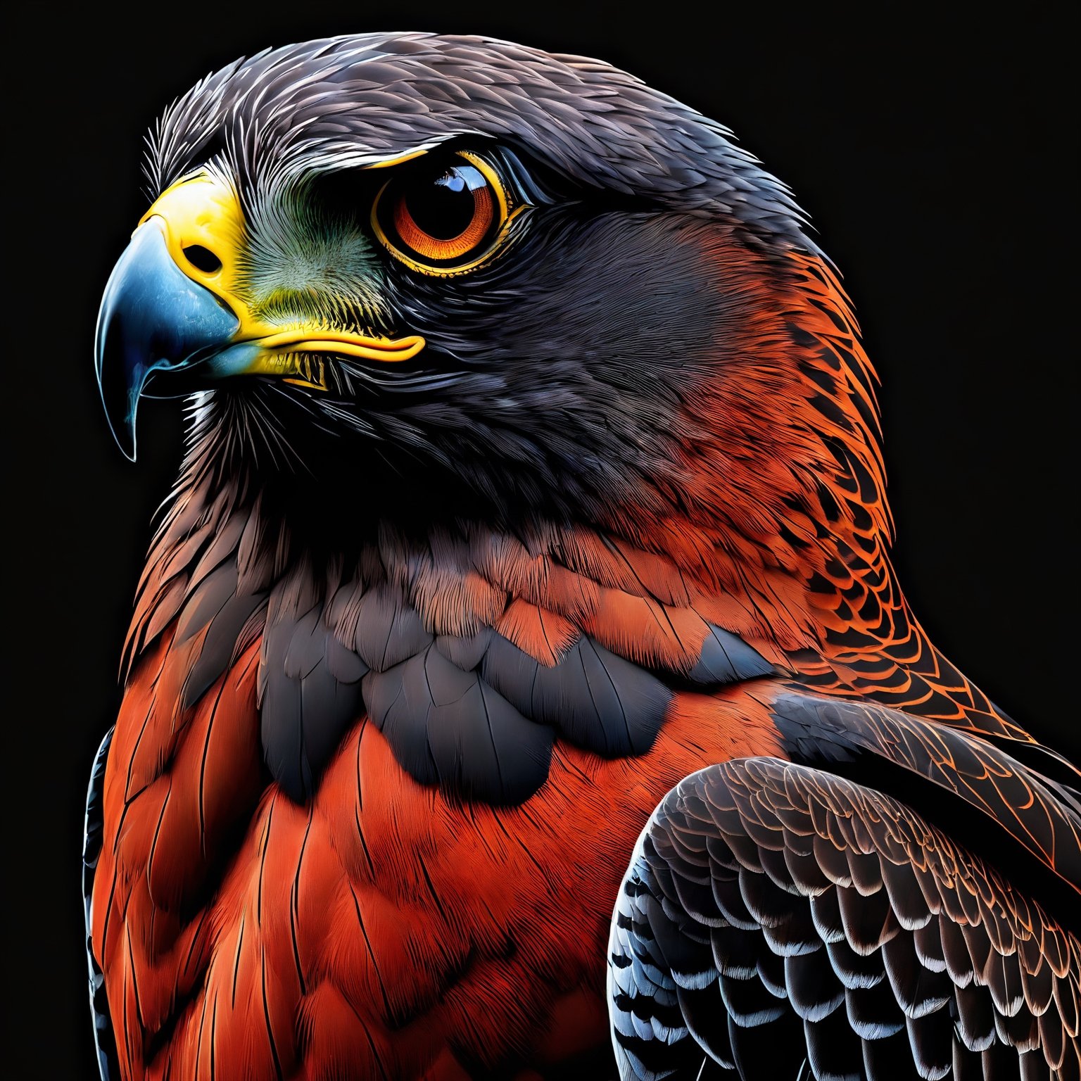 an RGB realistic goshawk, black background