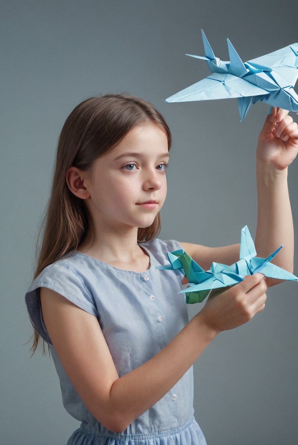 best quality, photorealistic, raw photo,
young Girl with origami plane,