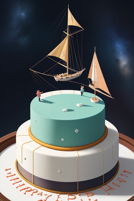 a spaces ship flying among cake plante 