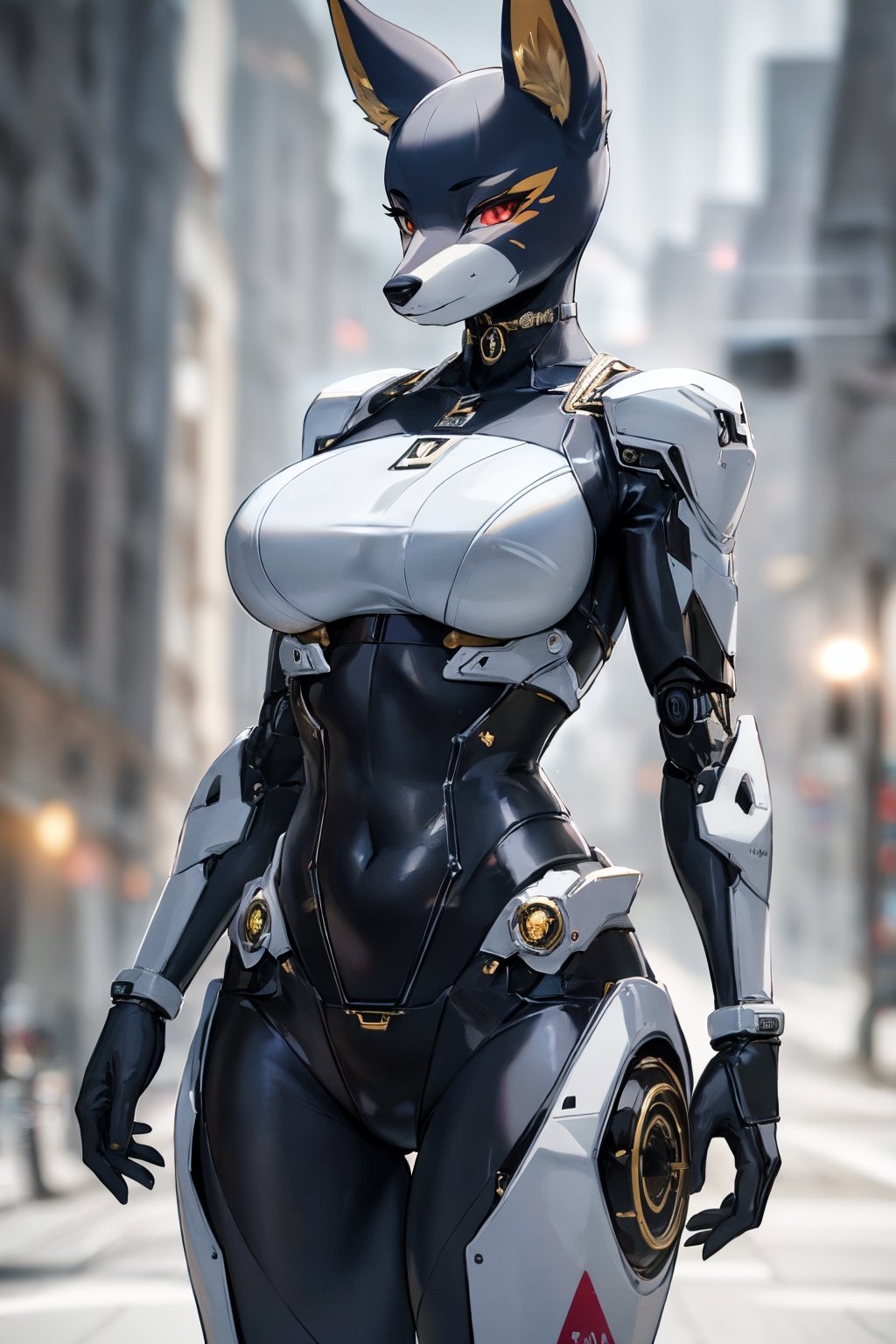 RAW photo, Best picture quality, high resolution, HDR, highres, (absurdres:1.2), realistic, sharp focus, realistic image of elegant furry anthro woman, beauty, supermodel, pure white hair, red eyes, wearing high-tech cyberpunk style blue mecha suit, radiant Glow, sparkling suit, mecha, perfectly customized high-tech suit, ice theme, custom design, 1 girl,furry, anthro, anubis , body fur, ,dark body fur, furry, swordup, looking at viewer, robot,  lens flare, (vibrant color:1.2),1girl, hourglass body shiape,anubis,ankh