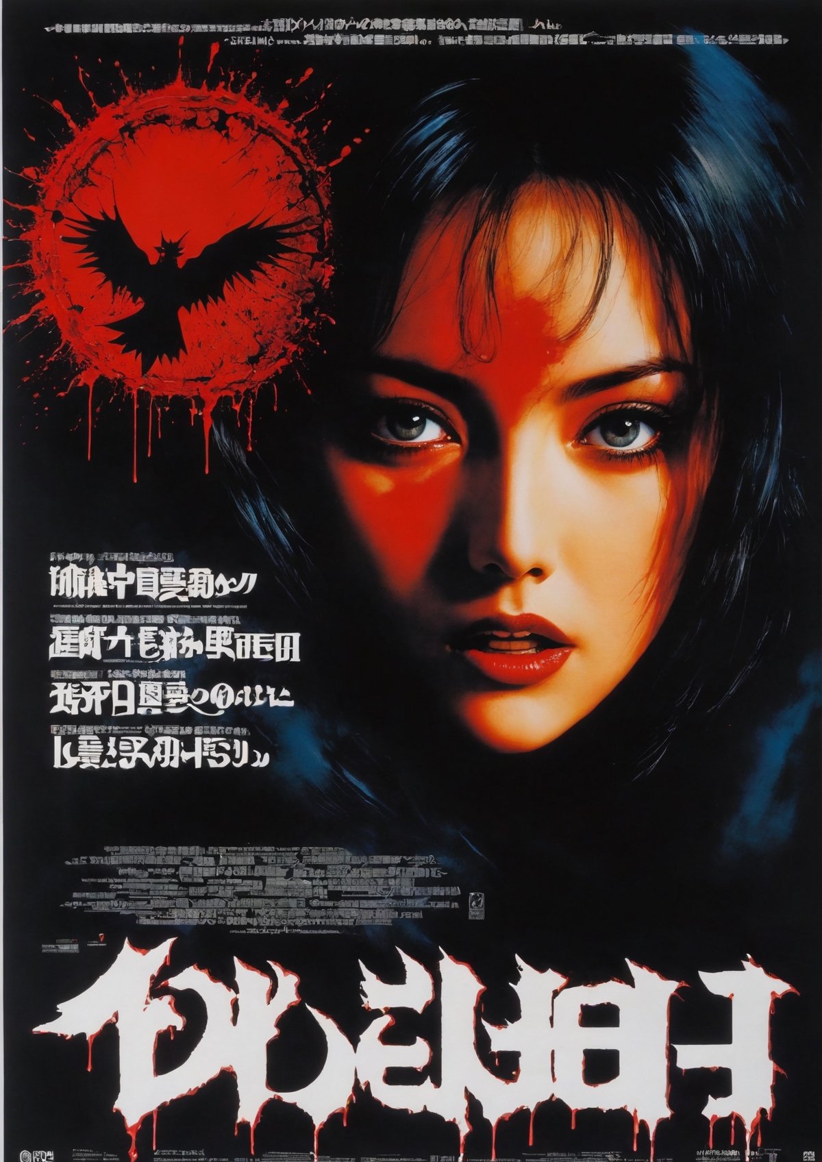 Phenomena 1985 Dario Argento, CHIRASHI, Deathmetal Logo, Horror, Evil, Thriller, Crime, Murder on D Street Japanese movie poster, B5 Chirashi, Vintage Horror Art, japanese Horror Movie Poster, dark, evil, Ritual, Psychopath, dead Child, witch, pale Face, Religion, sacrifice, drugs, Masterpiece, gore, Nightmare, night, creepy, Blood, bloodrain, Organse, Splatter, Spooky, High resultion, High Quallity, Shot with Canon, SUper Realistic
