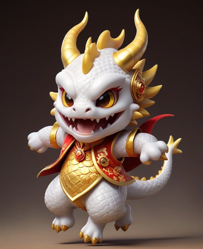 Laugh, be happy, smile showing teeth
((cute eyes)) ((round eyes)) (((chubby dragon)))
Chibi white Chinese dragon with golden horns, Chinese dragon head, 
Red and gold cheongsam vest, yellow eyes  
minimalist design, BIG EYES,BIG Anime EYES,CHIBI, Q version,Dragon Head,chibi