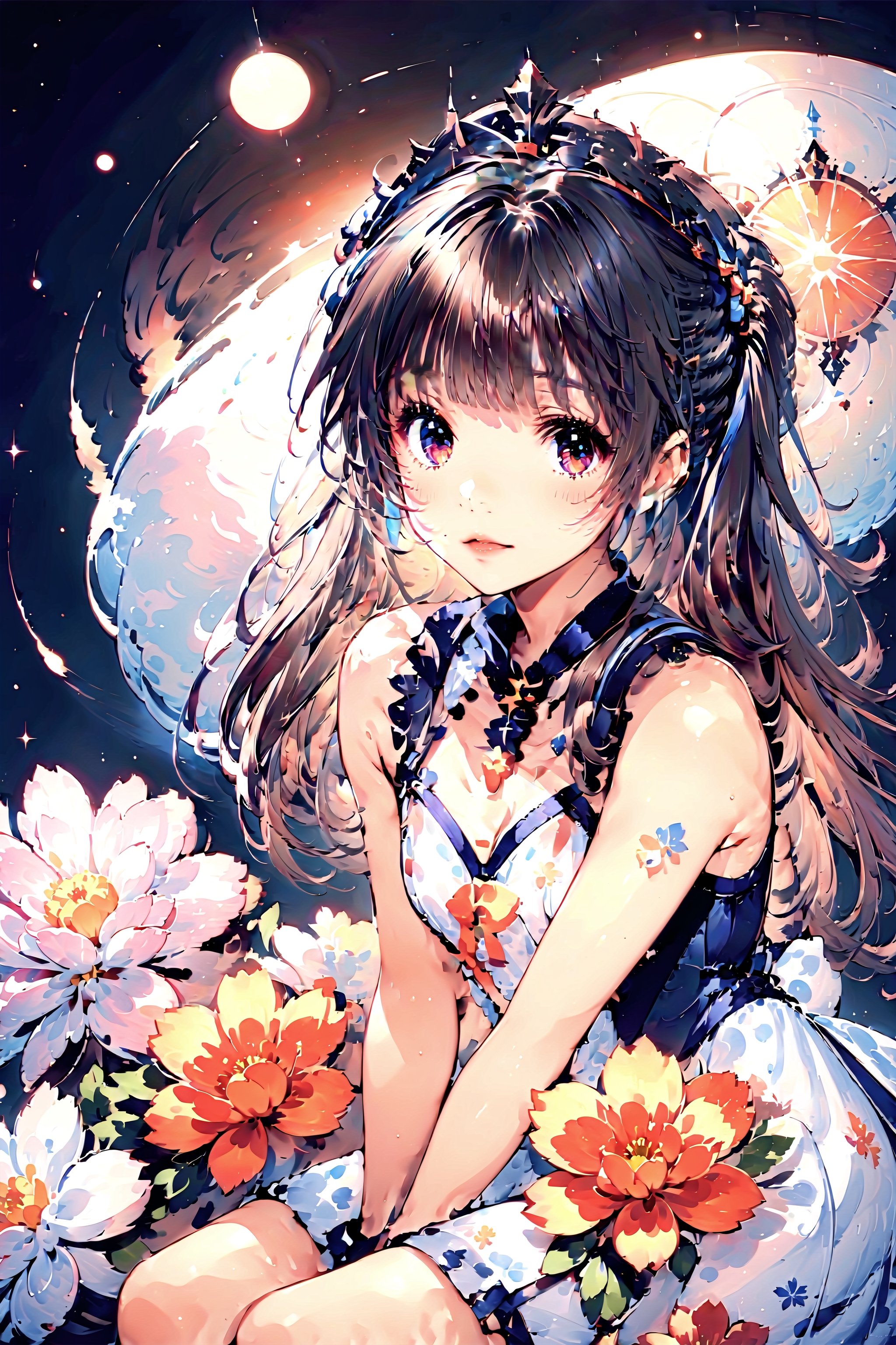 Abstract watercolor anime art of a magical girl surrounded by flowers, 8k, stunning intricate details, by artgerm