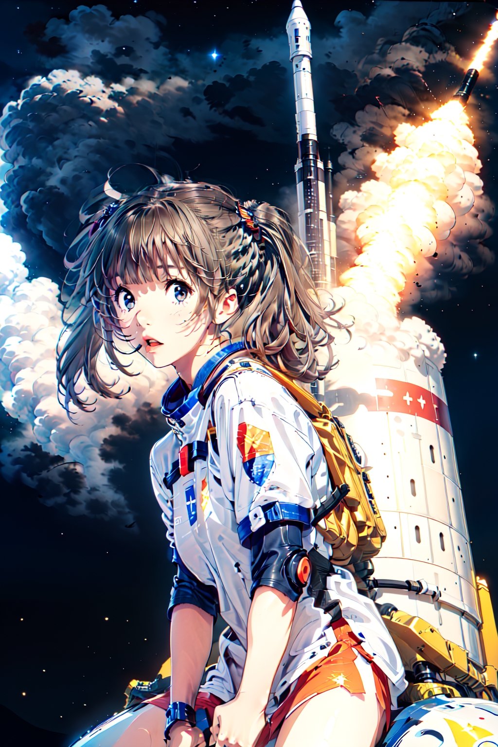 1girl,twintails,masterpiece,Let's go to the edge of the universe! Get on that rocket! Riding a rocket to venture into space is a wonderful part of exploring the unknown world. I hope you continue to pursue your dreams, and may new discoveries await in the deep corners of the universe!