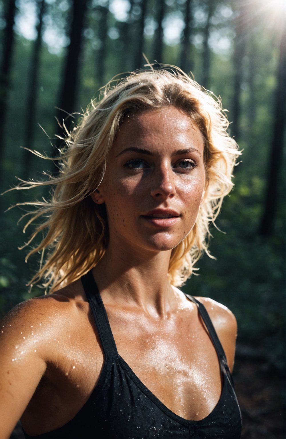 RAW photo, medium shot, middle aged blonde woman at night in the wood, selfie, dressed for trekking, summer, very hot weather, sweaty, jungle, smiling, at night, very dark, analog, natural skin details, infrared photography, harsh flash, grainy, ((motion blur)), walking, tired, raining, messy
, night time, at dusk, low lit, detailmaster2,

(((motion blur))), full body, from below, KNWLS, wide shot, distance, full-body, outside, unbalanced face, full body, highly detailed, dry skin, skin pores, looking away, detailed, run, analog, 50mm Leica, undershot, low shutter speed, super realistic, contrast, imperfect skin, soft light, (((side light))), dry skin, freckles, black fabric, wind, strangle, outdoor, High Fashion, model, vogue, RAW, contrast, 8k,
BREAK 
fulll body, distant shot, overshot, top shot, highly detailed, orgasm, sun, multi mixed race, dry skin, skin pores, looking away, detailed, run, ((((analog)))), ((((low shutter speed)))), (((double exposure))) super realistic, contrast, imperfect, hard light, (((side light))), wind, strangle, agitated, High Fashion, model, vogue, RAW, contrast, androgynous, 8k, (natural skin texture, hyperrealism, soft light, sharp), (freckles:0.3), (acne:0.3), (messy hair:0.1), Cannon EOS 5D Mark III, 85mm, photo r3al, Extremely Realistic
