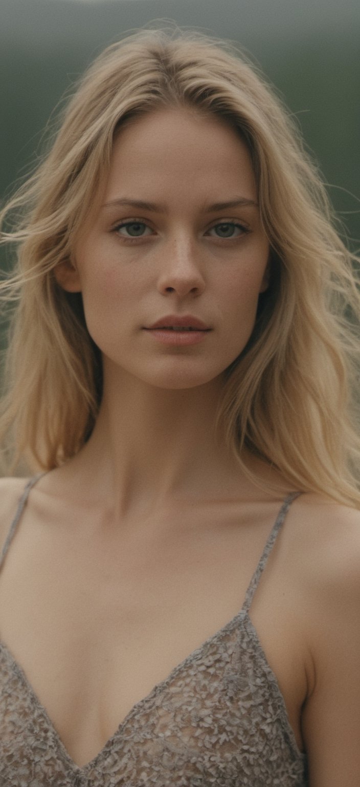 detailed, full-body image of a lingerie fashion model, captured from a slightly distant, low-angle perspective. The model should be in a varied outdoor environment, enhancing the sense of space. She has an expressive face with dry, freckled skin, and her gaze is directed away, adding a thoughtful aspect. The photo-style mimics an analog 50mm Leica camera with a low shutter speed, creating a subtle motion blur as if she's captured mid-movement. The lighting is a blend of soft and side light, highlighting her skin's texture and the fabric's details. The model's attire is eclectic, moving away from the classic black dress to something more colorful and contemporary, fluttering in the breeze. The overall scene should evoke a sense of high fashion, with a realistic and RAW 8k quality. Her long blonde hair adds to her Instagram model vibe, and her posture suggests motion, as if she's dancing, reflecting her skill and grace.

film grain. grainy. Sony A7III. photo r3al, 
, PORTRAIT PHOTO, 
Aligned eyes,  Iridescent Eyes,  (blush,  eye_wrinkles:0.6),  (goosebumps:0.5),  subsurface scattering,  ((skin pores)),  detailed skin texture,  textured skin,  realistic dull skin noise,  visible skin detail,  skin fuzz,  dry skin,  hyperdetailed face,  sharp picture,  sharp detailed,  analog grainy photo vintage,  Rembrandt lighting,  ultra focus,  illuminated face,  detailed face,  8k resolution,photo r3al,Extremely Realistic,Movie Still.
(((motion blur))), full body, from below, KNWLS, wide shot, distance, full-body, outside, unbalanced face, full body, highly detailed, dry skin, skin pores, looking away, detailed, run, analog, 50mm Leica, undershot, low shutter speed, super realistic, contrast, imperfect skin, soft light, (((side light))), dry skin, freckles, black fabric, wind, strangle, outdoor, High Fashion, model, vogue, RAW, contrast, 8k,Movie Still