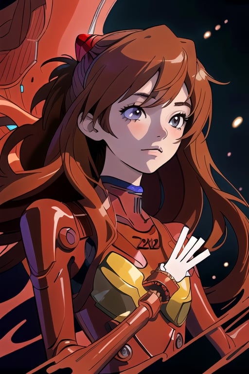 nijiMecha,lora:nijiMecha:0.85,(best quality, masterpiece, colorful, dynamic angle, highest detailed)(Asuka Langley),upper body photo,fashion photography of cute red long hair girl (Asuka Langley),dressing high detailed Evangelion red suit (high resolution textures),in dynamic pose,bokeh,(intricate details, hyperdetailed:1.15),detailed,moonlight passing through hair,perfect night,(fantasy art background),(official art, extreme detailed, highest detailed),HDR+