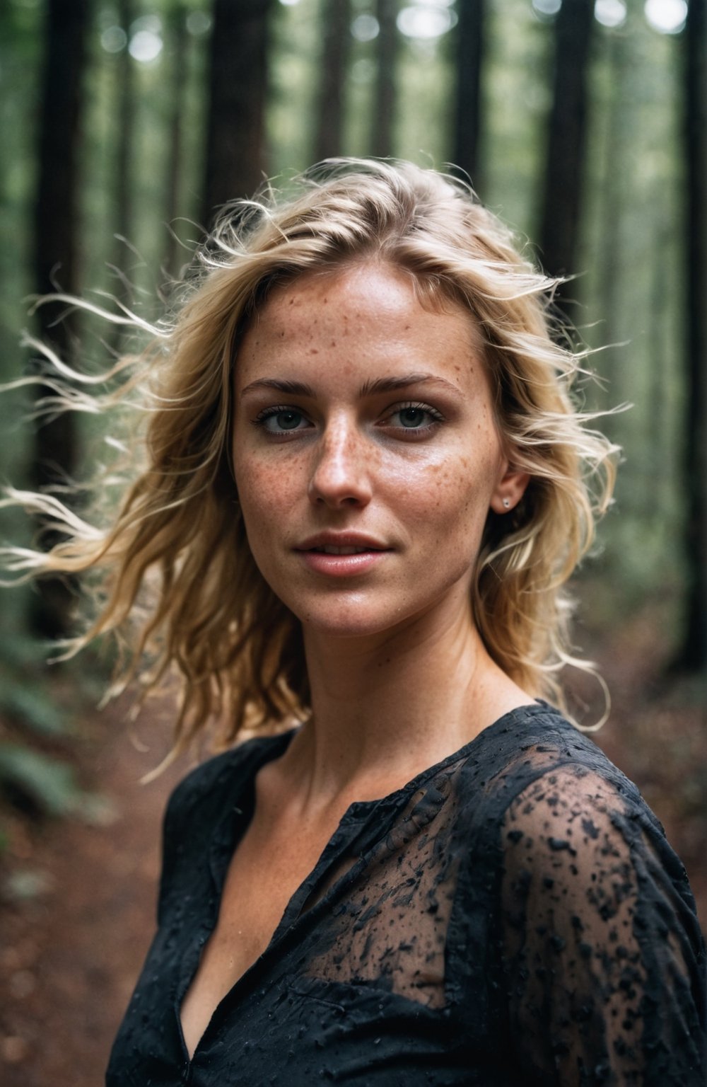 RAW photo, middle aged blonde woman at night in the wood, selfie, dressed for trekking, summer, very hot weather, sweaty, jungle, smiling, at night, very dark, analog, natural skin details, infrared photography, harsh flash, grainy, ((motion blur)), walking, tired, raining, messy
, night time, at dusk, low lit, detailmaster2,

(((motion blur))), full body, from below, KNWLS, wide shot, distance, full-body, outside, unbalanced face, full body, highly detailed, dry skin, skin pores, looking away, detailed, run, analog, 50mm Leica, undershot, low shutter speed, super realistic, contrast, imperfect skin, soft light, (((side light))), dry skin, freckles, black fabric, wind, strangle, outdoor, High Fashion, model, vogue, RAW, contrast, 8k,
BREAK 
full body, distant shot, overshot, top shot, highly detailed, dry skin, skin pores, looking away, ((looking in the distance)), detailed, run, ((((analog)))), ((((low shutter speed)))), (((double exposure))) super realistic, contrast, imperfect, hard light, (((side light))), wind, strangle, agitated, High Fashion, model, vogue, RAW, contrast, androgynous, 8k, (natural skin texture, hyperrealism, soft light, sharp), (freckles:0.3), (acne:0.3), (messy hair:0.1), Cannon EOS 5D Mark III, 85mm, photo r3al, Extremely Realistic
