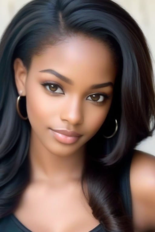 Hot 23 year old African American girl with brown eyes and silk black hair 