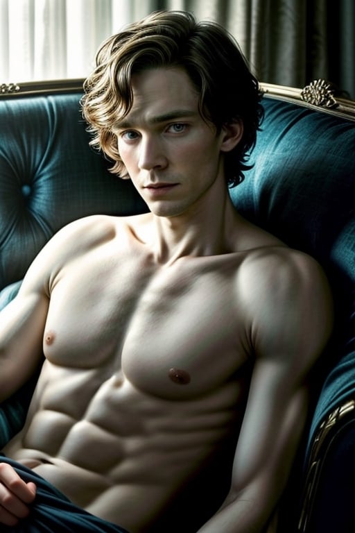 Masterpiece, best quality, photorealistic, upper body, (solo), Combine Cillian Murphy Tom Hiddleston and Benedict Cumberbatch in one person, photo of perfecteyes eyes, reclining on couch, simple background,perfect light,<lora:659111690174031528:1.0>