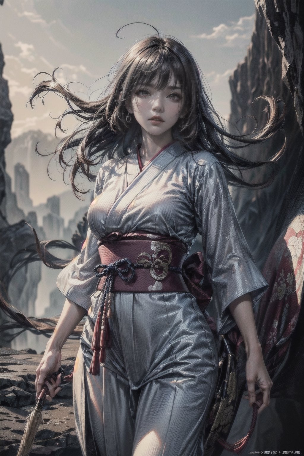 official art, unity 8k wallpaper, extremely detailed, beautiful and aesthetic, masterpiece, ultra quality, 1 lady solo, realstic scale skin,
(((goddess of centipede, traditional japanese clothes , dangerous stance, windy hair, mysterious face, cowboy_shot, midnight cave)))
vivid colours, atmospheric