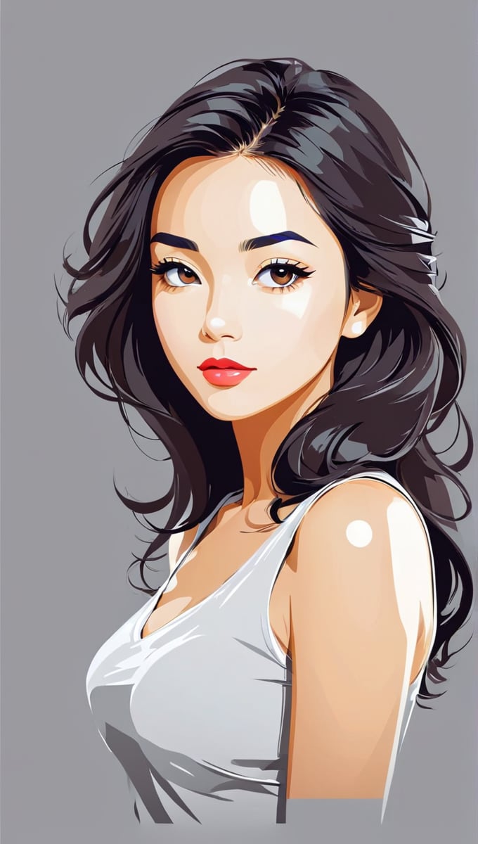 beautiful woman, very minimalist art style,  by vovin, 2d style vector,artint,vector art illustration