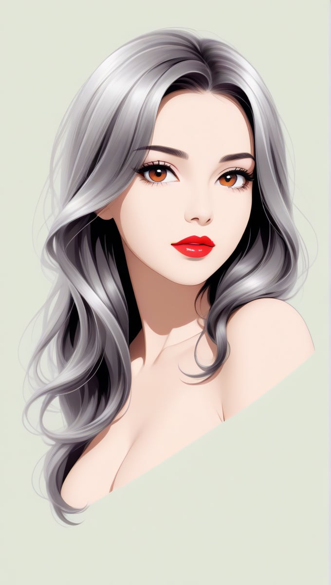 beautiful woman, very minimalist art style,  by vovin, 2d style vector, artint, vector art illustration, simple, high contrast, long hair, (red lips),<lora:659095807385103906:1.0>