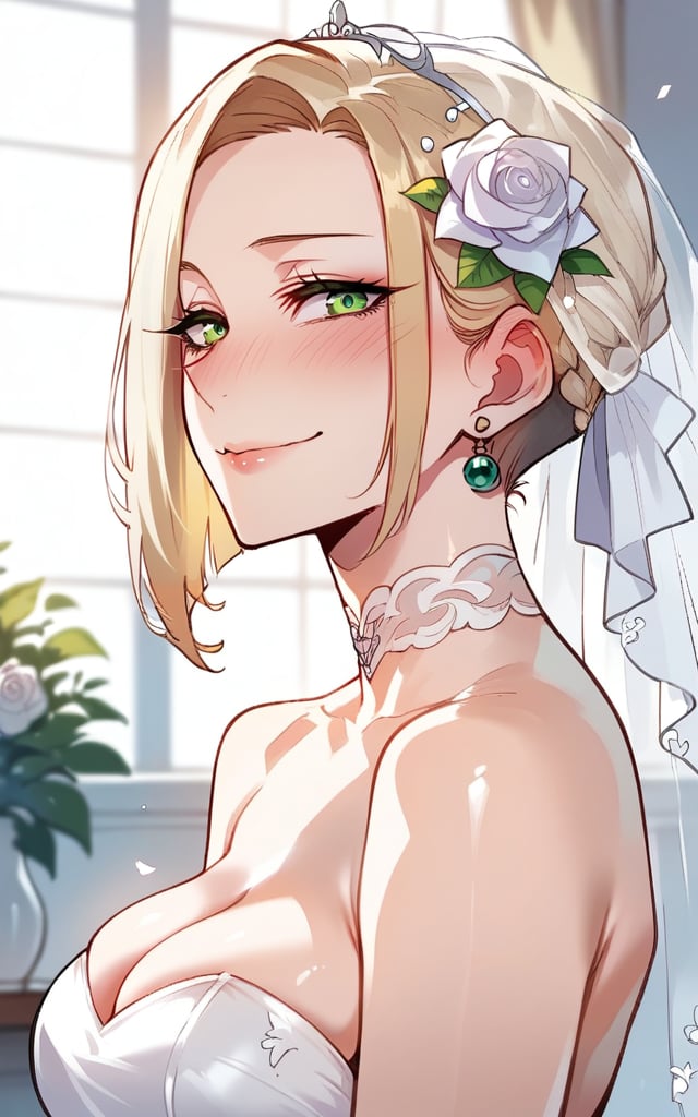 highly detailed, high quality, beautiful, masterpiece, high_quality, score_9, score_8_up, score_7_up, source_anime,full_color,illustration,anime,1girl, wedding,

bobcut,short hair, braid, (blond), white_skin, wedding dress, face focus
