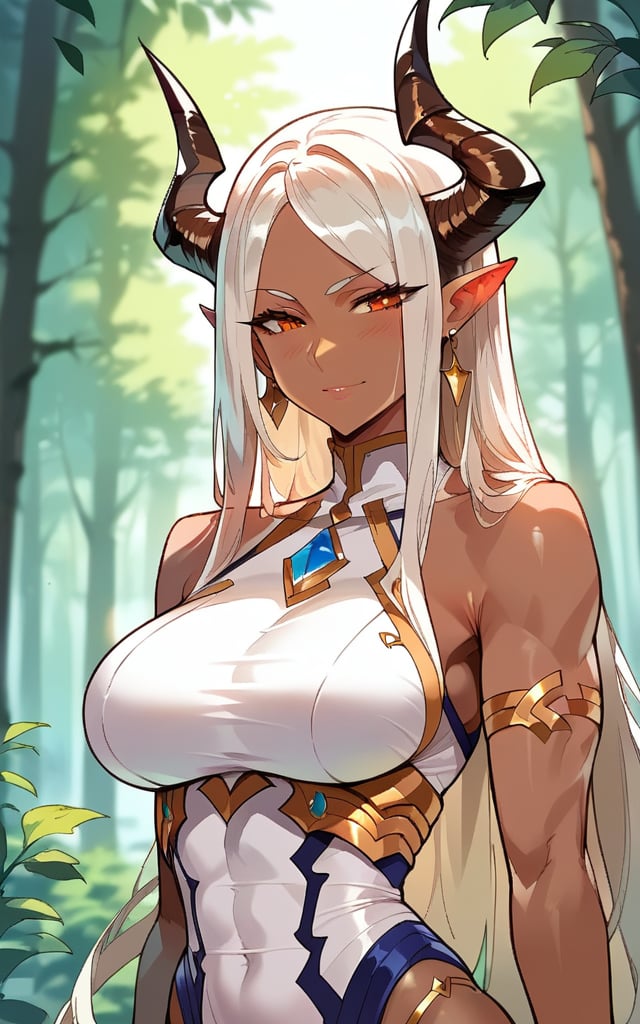 highly detailed, high quality, beautiful, masterpiece, high_quality, score_9, score_8_up, score_7_up, source_anime,full_color,illustration,anime, forest, 
 demon, 1girl, horns, brown skin,
,mirham