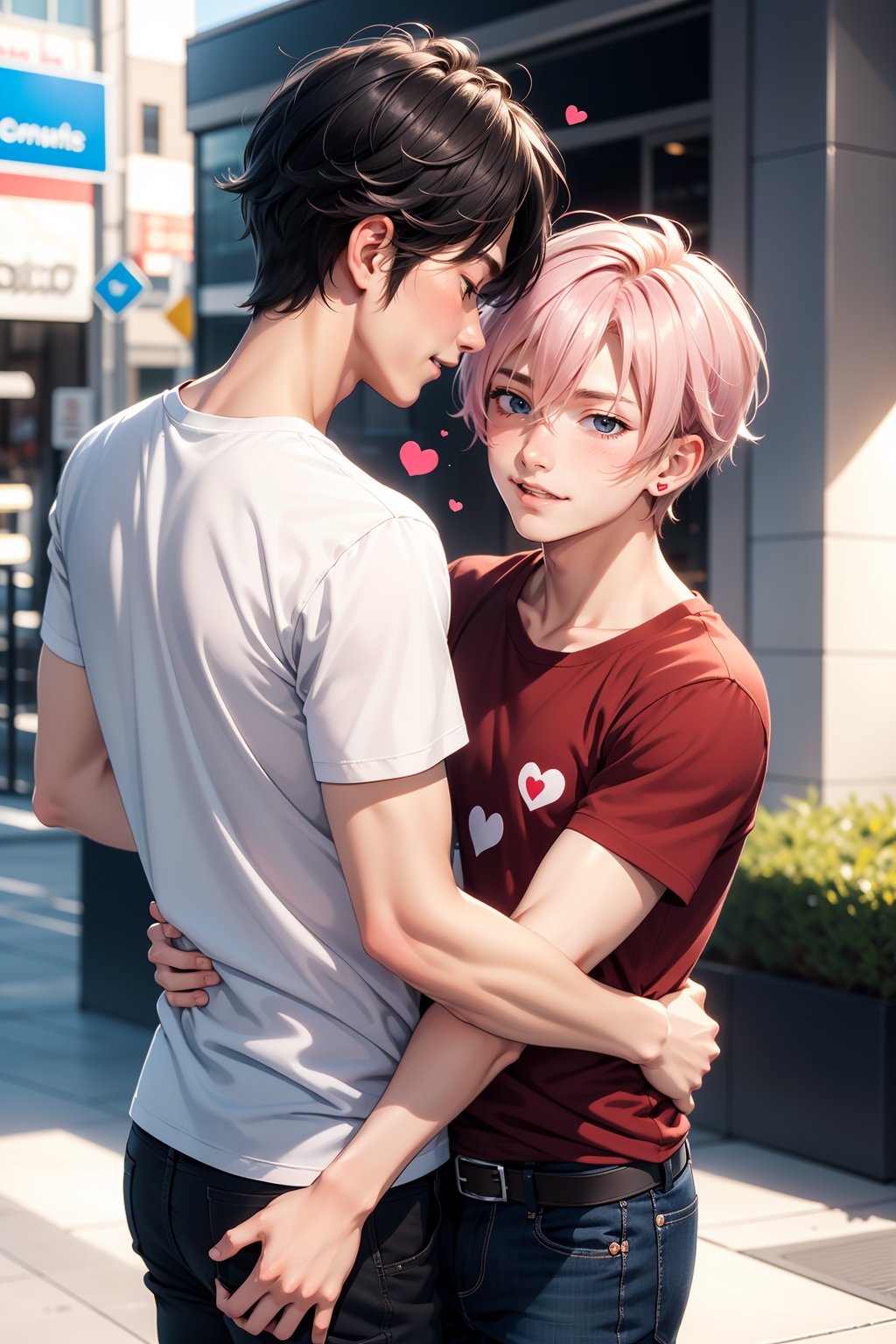 2boys, couple,yaoi, gay, san valentin, hearts, blush_sticker, blush, summer, love, loving, casual clothes, coffee,