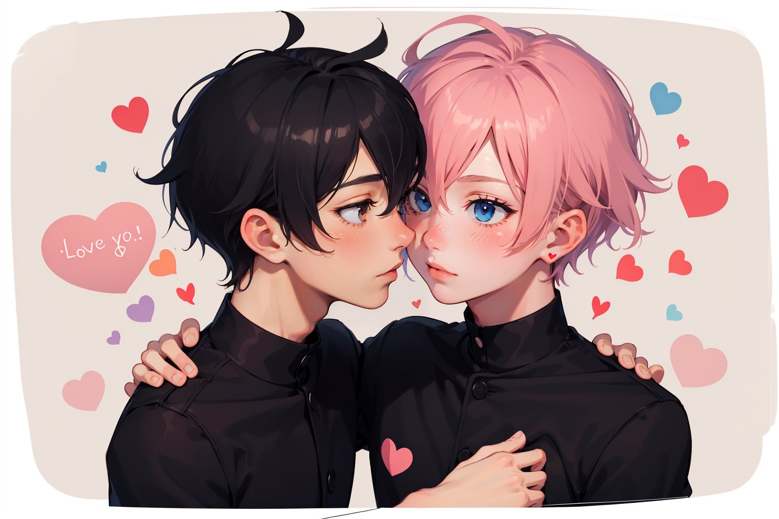 2boys, couple,yaoi, gay, san valentin, hearts, blush_sticker, blush, summer, love, loving,