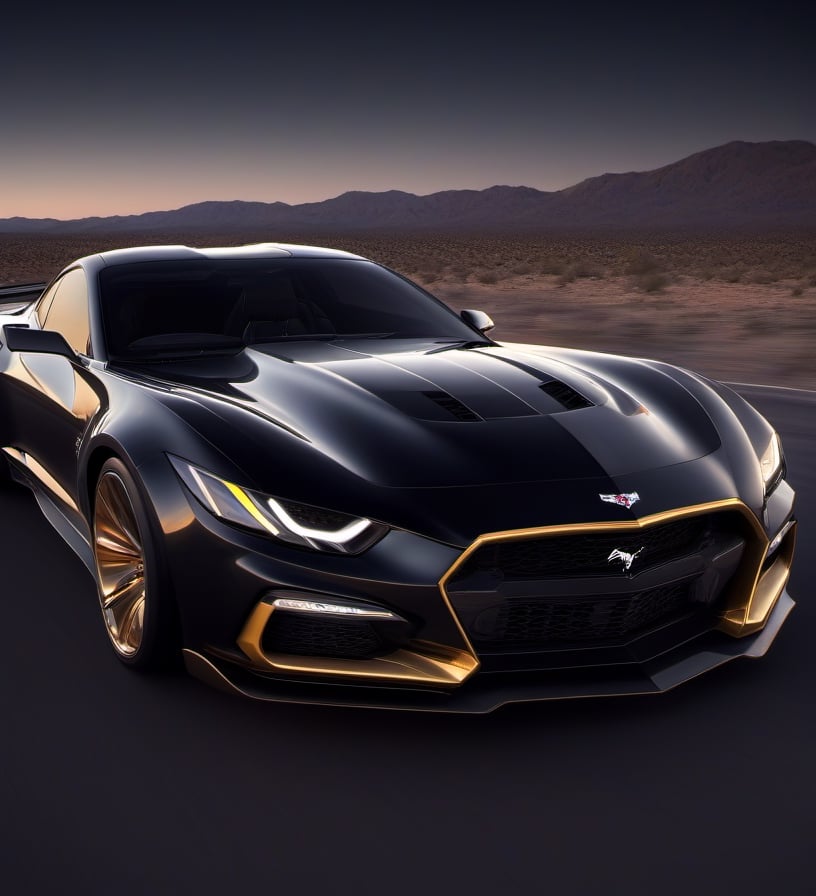 (+18) , nsfw, 
2 flying mustang and a winged Corvette, 

c_car,driving,under the citie lights,dark sky,Concept Cars,action shot,Obsidian_Gold