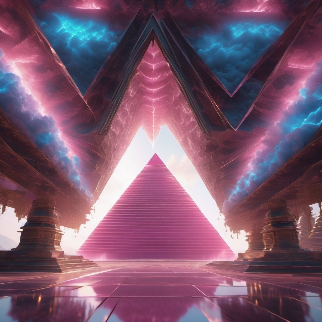 [a translucent pyramids of Giza made of pink light made from a cloud of dust in the middle of the transparent blue ocean], 
Huge white plasma waves sticking one side of the pink pyramids , 
intricate design, 
photorealistic, 
hyper-realistic, 
high definition, 
extremely detailed, 
cinematic, 
UHD, HDR, 32k, ultra hd, 
realistic, 
dark muted tones, 
highly detailed, 
perfect composition, 
beautiful intricate detailing , 
incredibly detailed octane render, trending on artstation,DonMPl4sm4T3chXL 
