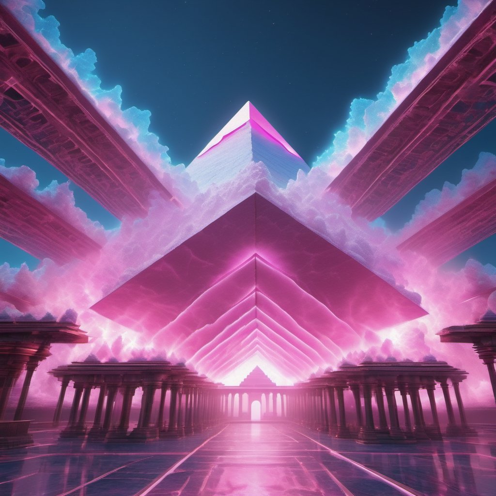 [a translucent pyramids of Giza made of pink light made from a cloud of dust in the middle of the transparent blue ocean], 
Huge white plasma waves sticking one side of the pink pyramids , 
intricate design, 
photorealistic, 
hyper-realistic, 
high definition, 
extremely detailed, 
cinematic, 
UHD, HDR, 32k, ultra hd, 
realistic, 
dark muted tones, 
highly detailed, 
perfect composition, 
beautiful intricate detailing , 
incredibly detailed octane render, trending on artstation,DonMPl4sm4T3chXL 