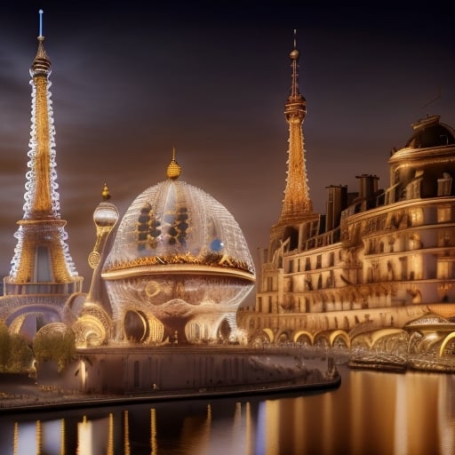 (+18) ,
(masterpiece),(high quality), 
best quality, real,(realistic), 
super detailed, 
(full detail),(4k),
8k,bedroom, 
Eiffel Tower theme,
Circular bed ,
Arches,
scenery, 
((Big window over looking the Eiffel Tower in the city of Paris)) ,
Sex sofa ,
Modern style  ,glowing gold,Void volumes
