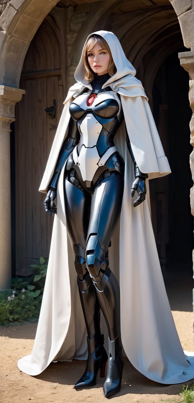 (+18) , nsfw, 

1 sexy Gothic gaint Nun standing outside near her huge cave Chapel church, 

RX-78 GUNDAM,
(Nun:1.4), 
(trenchcoat:1.4), 
(hooded cape:1.4),
Curvy body Gundam armor and glowing accents. 

mecha, 
bodysuit,
Long cleavage, 
Visible ample human pussy, 
(beautiful detailed eyes, symmetrical eyes, (detailed face), 
dramatic lighting, 
(photorealism, photorealistic:1.4), 
(8k, RAW photo, masterpiece), 
High detail RAW color photo, 
realistic, 
(highest quality),
(best shadow), 
(best illustration), 
ultra high resolution, 
highly detailed CG unified 8K wallpapers, physics-based rendering, 
hyperrealism, 
rich colors, 
hyper-realistic lifelike texture,机甲,cowgirl,ellafreya