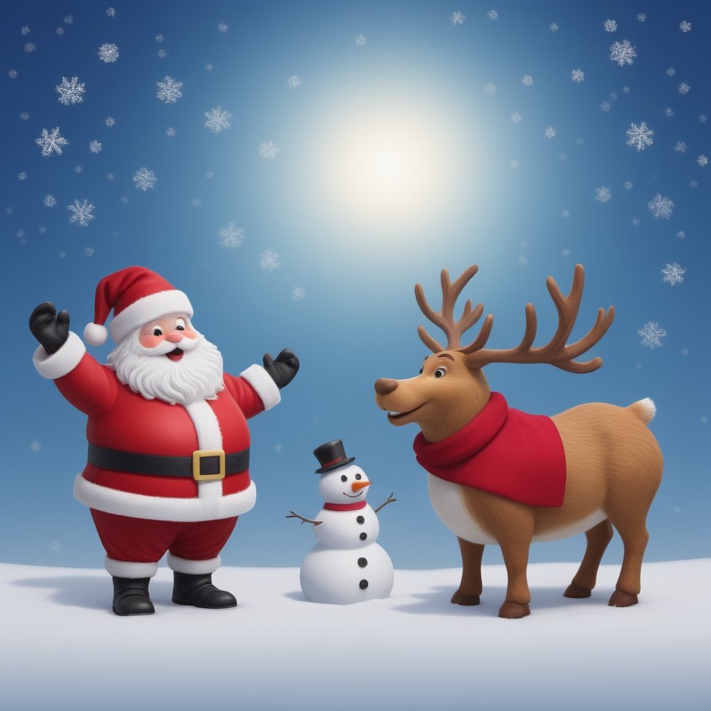 santa  claus_happy_snow_snowman_2 raindeer,snow_
flakes falling ,<lora:659095807385103906:1.0>