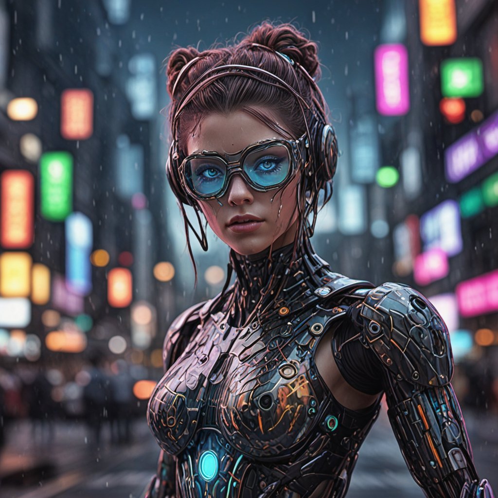 robot girl, cyborg operator. glasses-mask, with digital patterns, colored, entirely made of glass with 30 percent transparency. Cyberpunk city background with bokeh effect,aw0k euphoric style,Mecha body,3d cartoon,girl,shodanSS_soul3142,sdxl,neon,<lora:659095807385103906:1.0>