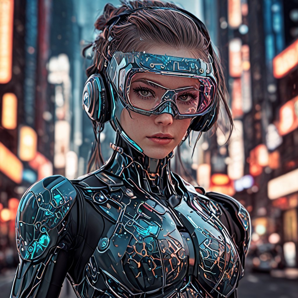 robot girl, cyborg operator. glasses-mask, with digital patterns, colored, entirely made of glass with 30 percent transparency. Cyberpunk city background with bokeh effect,aw0k euphoric style,Mecha body,3d cartoon,girl,shodanSS_soul3142,<lora:659095807385103906:1.0>