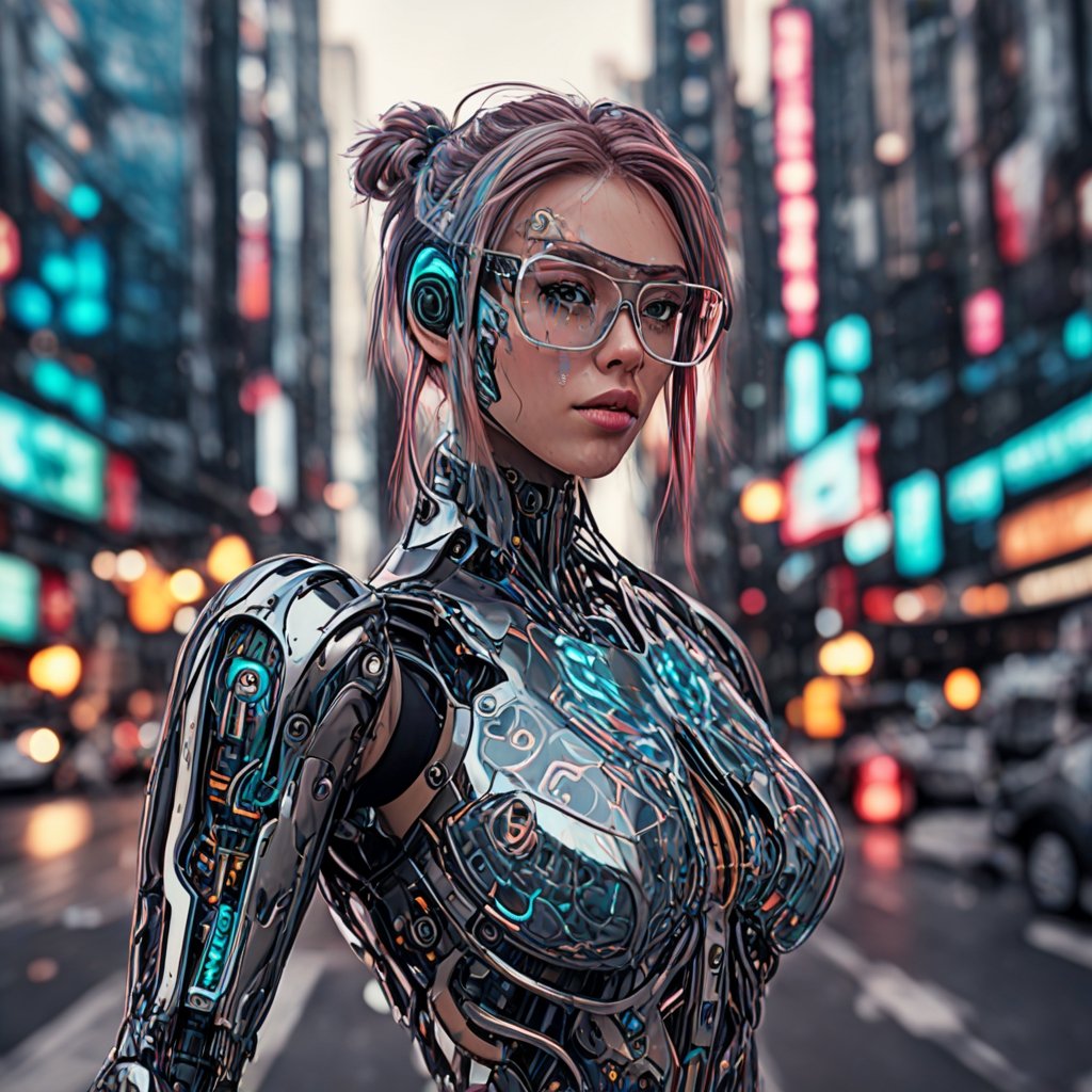 robot girl, cyborg operator. glasses-mask, with digital patterns, colored, entirely made of glass with 30 percent transparency. Cyberpunk city background with bokeh effect,aw0k euphoric style,Mecha body,3d cartoon,girl,shodanSS_soul3142,<lora:659095807385103906:1.0>