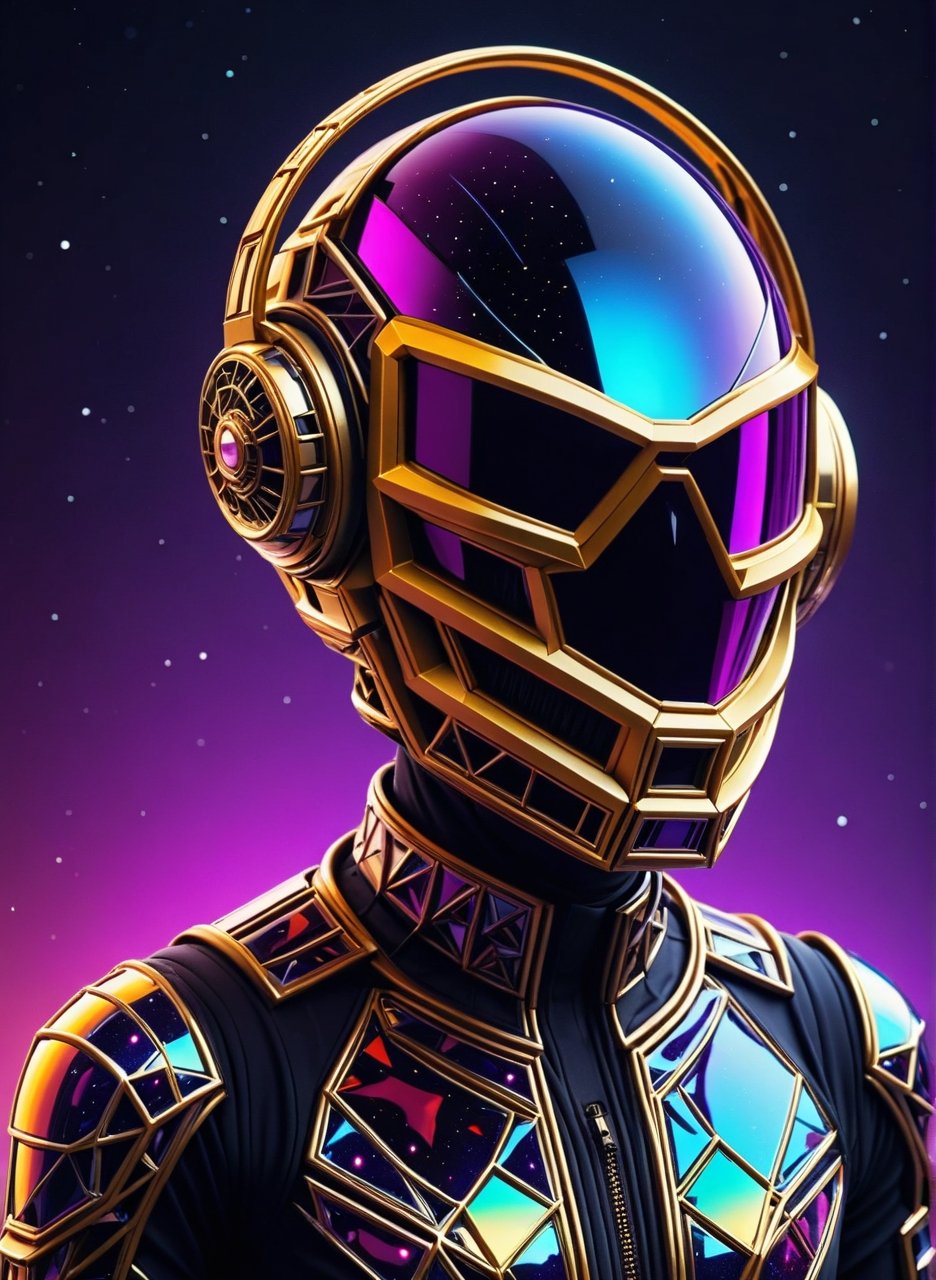 Portrait, Digital photo, spacer, space fly, open space, the deep space, star field, astro suit, (daft punk iridescent helmet:1.2), starship, colorful with vibrant colors, high contrast, high saturation, hyperpunk scene with purple and yellow out of focus details,ral-pnrse