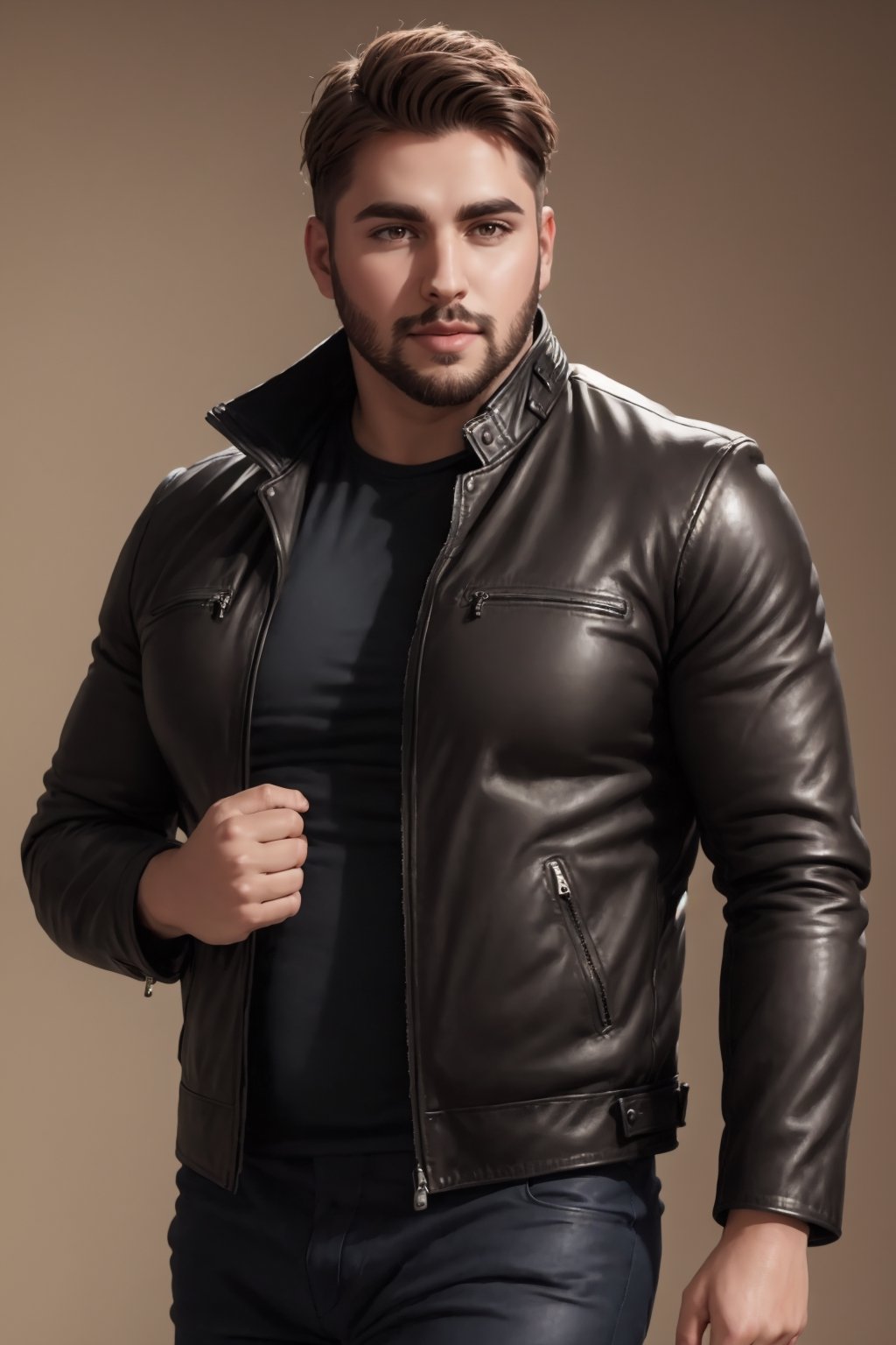 a antropomorphic bear wearing a leather jacket