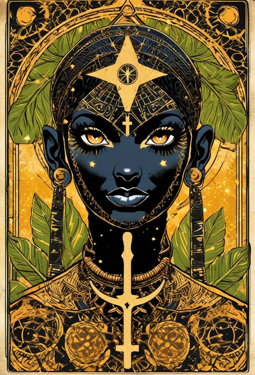 ankh in the style of the original rider-waite tarot deck rider-waite tarot card the world major arcana tarot card black  baby girl, mother nature gaia Ankh egypt sacred geometry