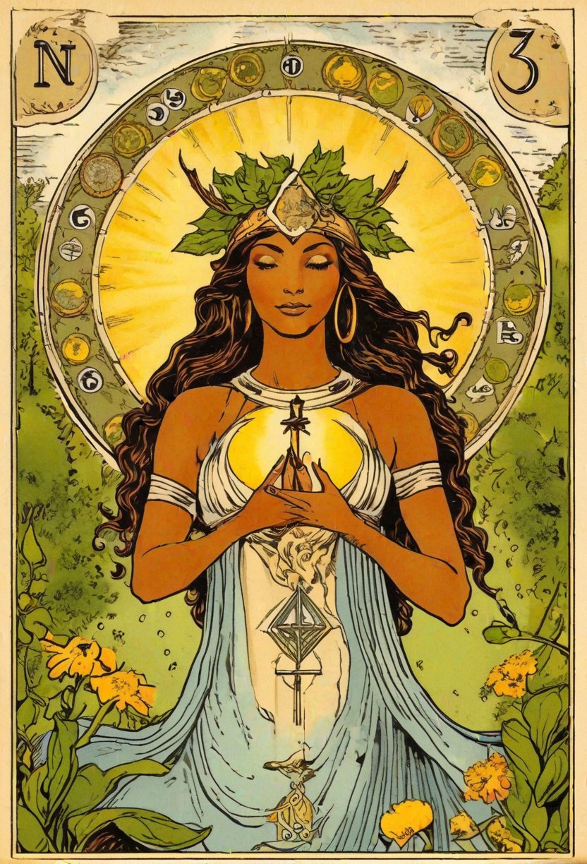 eye twitching in the style of the original rider-waite tarot deck rider-waite tarot card the world major arcana tarot card black  baby girl, mother nature gaia  A sacred geometry