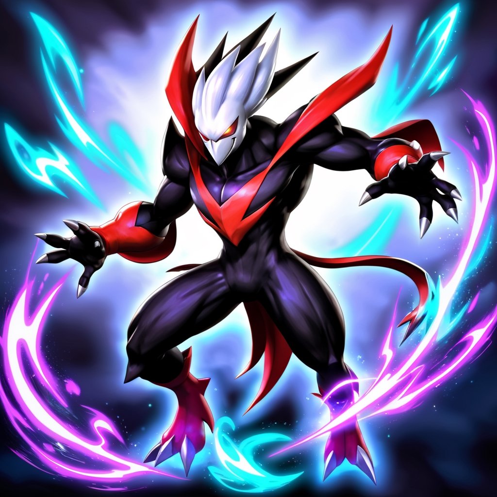 portrait of a darkrai pokemon (full body), with dynamic movement and bold colors, by vovin, ,artint,